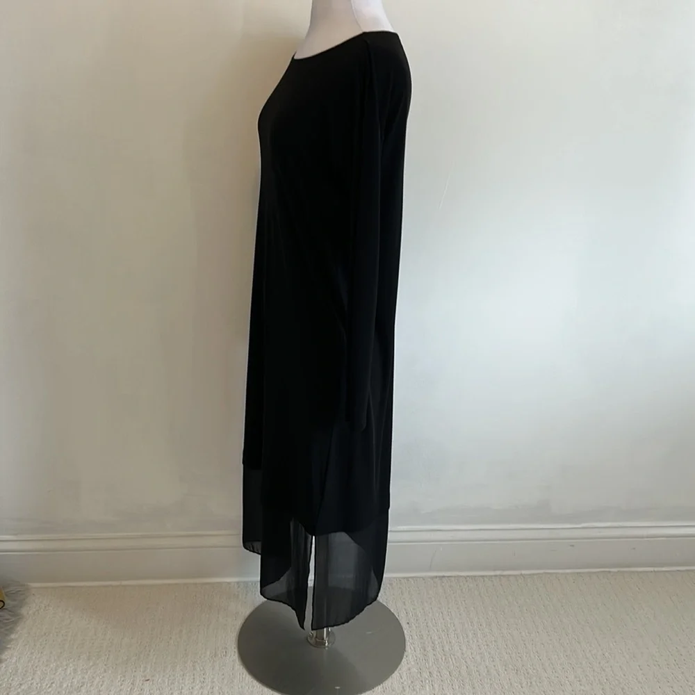 Eileen Fisher Black Silk Georgette Double Layer Dress